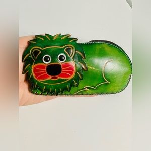 Handmade Green Leather Forest Lion Coin Wallet